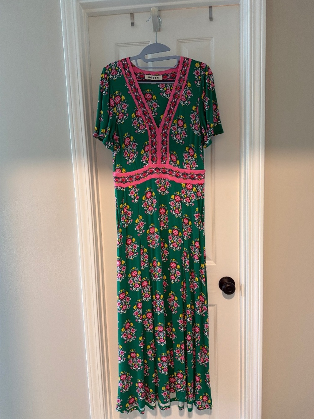 Boden, pink and green jersey material dress